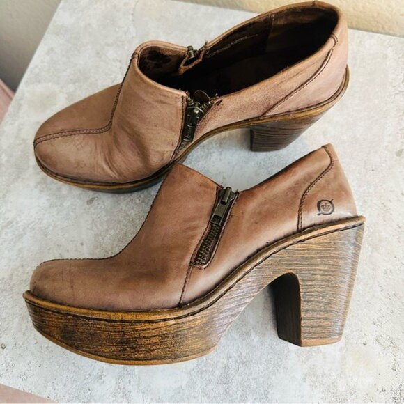 Born Famke Taupe Clogs Womens Leather Zipper Ankle Boots, Size 7 - Picture 4 of 10